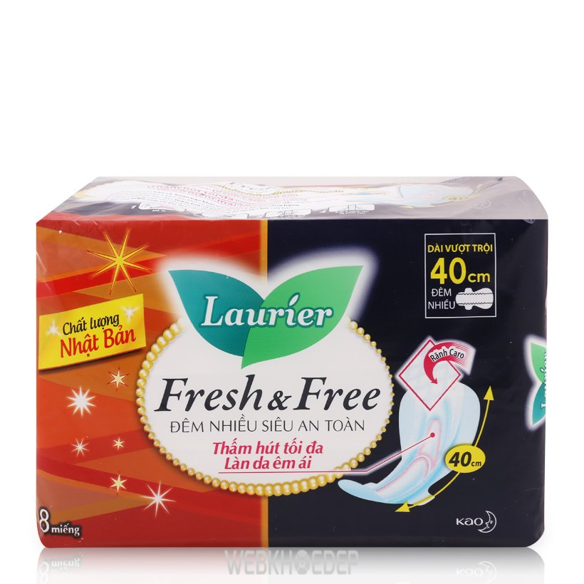 Băng vệ sinh đêm nhiều siêu an toàn Laurier Fresh & Free