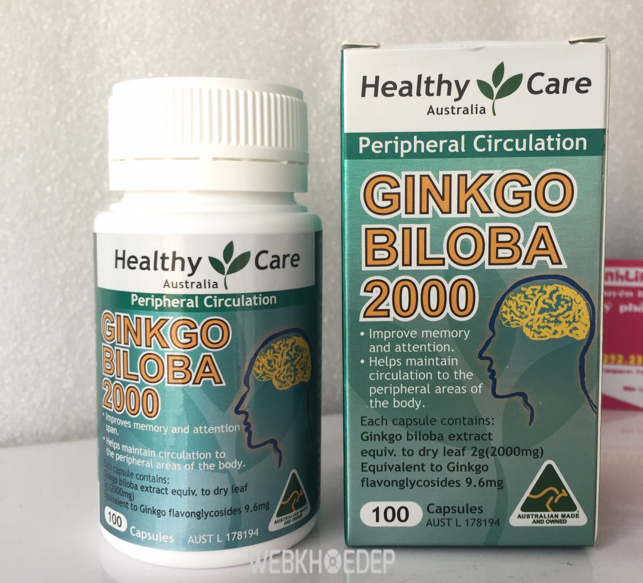 Viên uống Ginkgo Biloba Healthy Care Úc 2000mg 