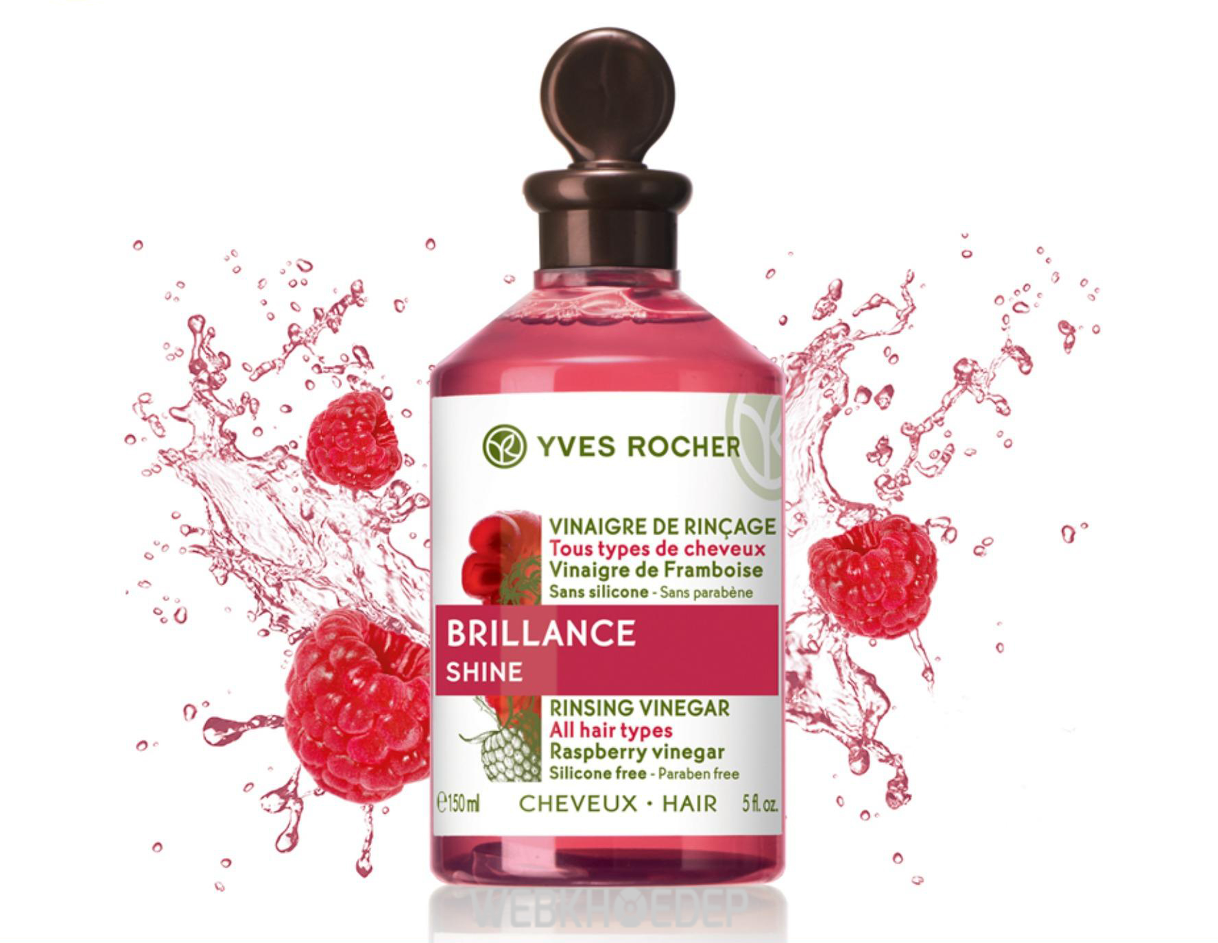 Yves Rocher Brilliance Shine Rinsing Vinegar với các thành phần thiên nhiên lành tính, an toàn phù hợp với mọi loại tóc 