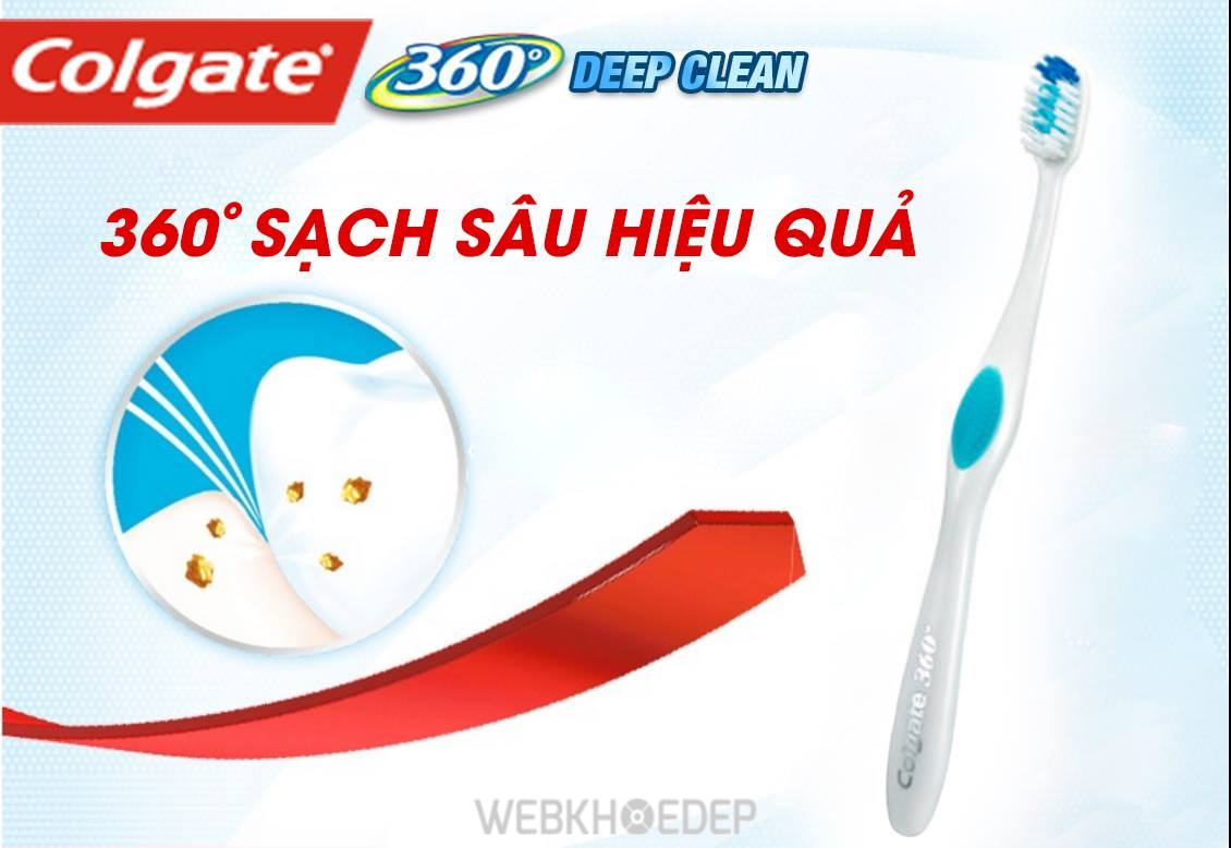 Bàn chải đánh răng Colgate 360º Deep Clean là sản phẩm với thiết kế đặc biệt gồm những sợi chỉ tơ mềm mại